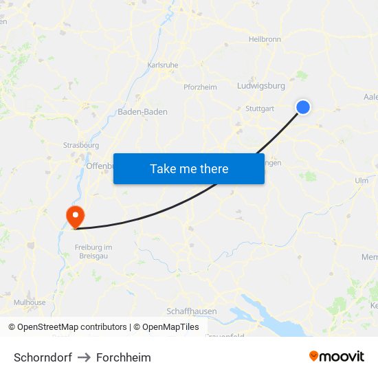 Schorndorf to Forchheim map