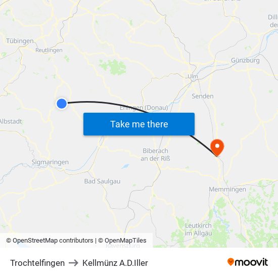 Trochtelfingen to Kellmünz A.D.Iller map