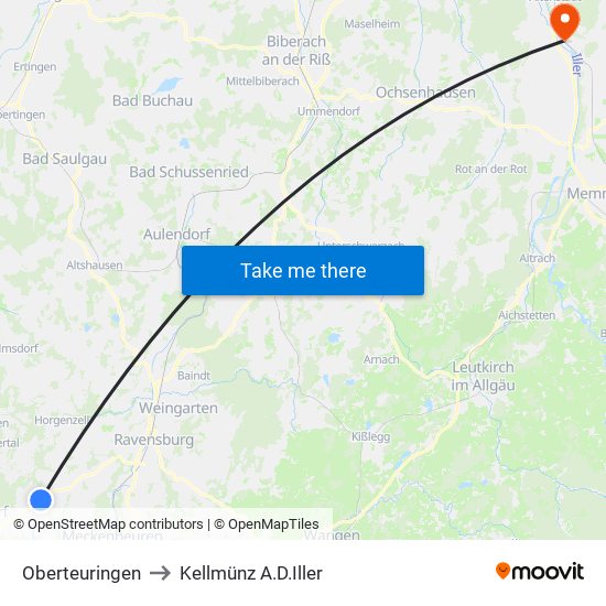 Oberteuringen to Kellmünz A.D.Iller map