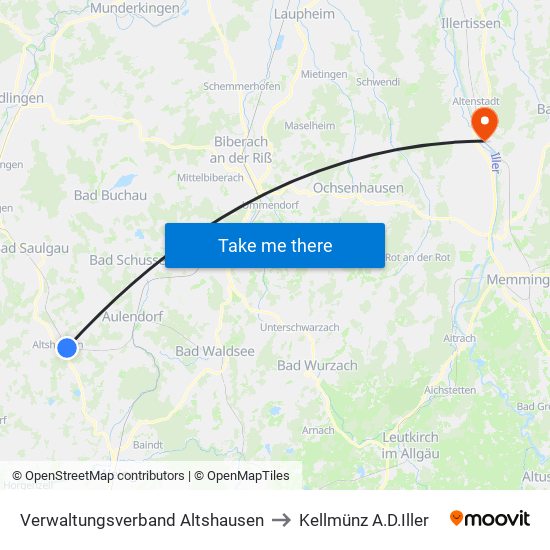 Verwaltungsverband Altshausen to Kellmünz A.D.Iller map