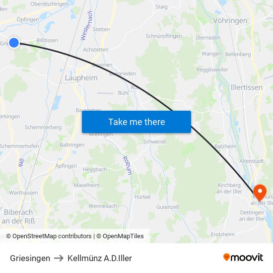 Griesingen to Kellmünz A.D.Iller map