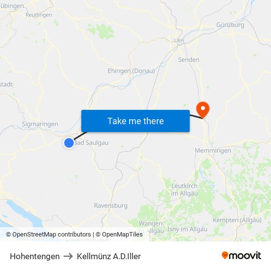 Hohentengen to Kellmünz A.D.Iller map