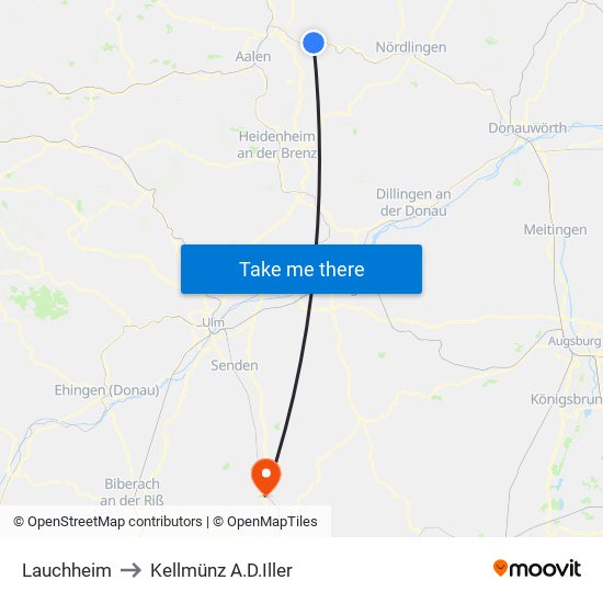 Lauchheim to Kellmünz A.D.Iller map