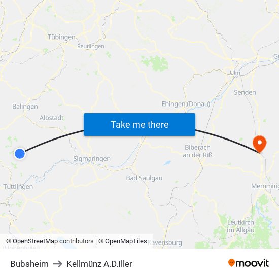 Bubsheim to Kellmünz A.D.Iller map
