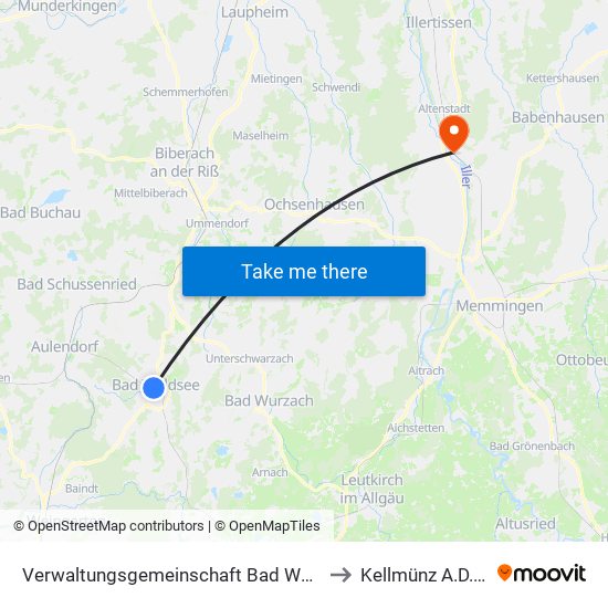 Verwaltungsgemeinschaft Bad Waldsee to Kellmünz A.D.Iller map