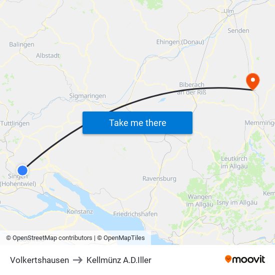 Volkertshausen to Kellmünz A.D.Iller map