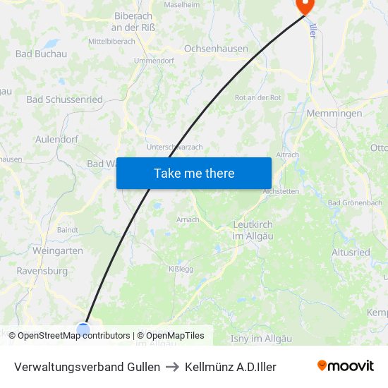 Verwaltungsverband Gullen to Kellmünz A.D.Iller map
