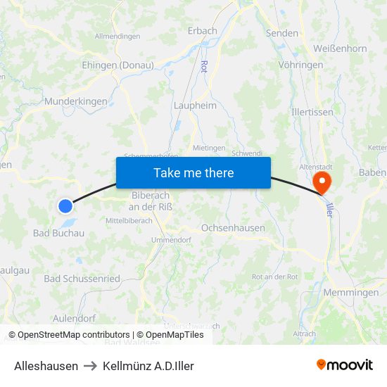 Alleshausen to Kellmünz A.D.Iller map