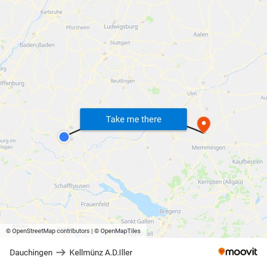 Dauchingen to Kellmünz A.D.Iller map