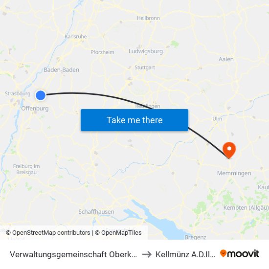 Verwaltungsgemeinschaft Oberkirch to Kellmünz A.D.Iller map