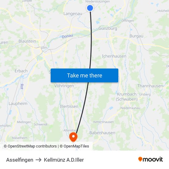 Asselfingen to Kellmünz A.D.Iller map