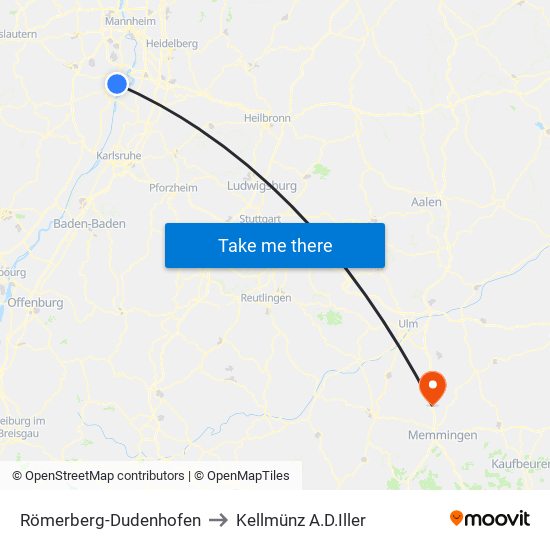 Römerberg-Dudenhofen to Kellmünz A.D.Iller map