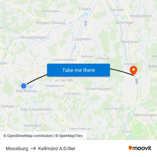 Moosburg to Kellmünz A.D.Iller map