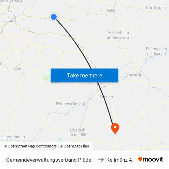 Gemeindeverwaltungsverband Plüderhausen-Urbach to Kellmünz A.D.Iller map