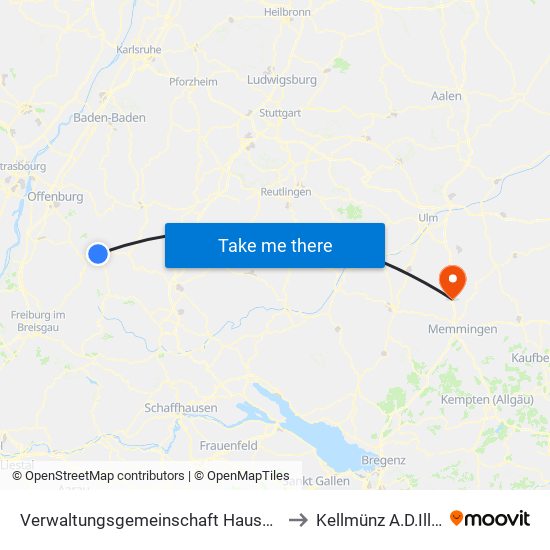 Verwaltungsgemeinschaft Hausach to Kellmünz A.D.Iller map