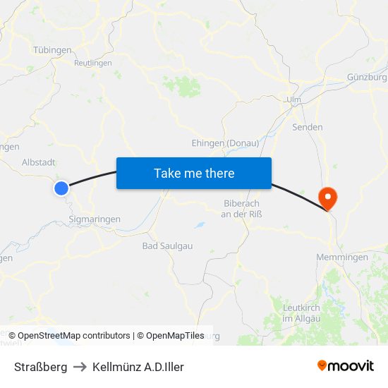 Straßberg to Kellmünz A.D.Iller map