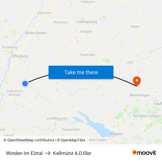 Winden Im Elztal to Kellmünz A.D.Iller map