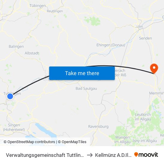 Verwaltungsgemeinschaft Tuttlingen to Kellmünz A.D.Iller map