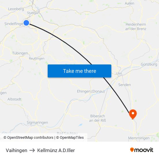 Vaihingen to Kellmünz A.D.Iller map