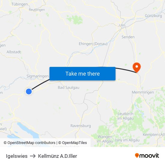 Igelswies to Kellmünz A.D.Iller map