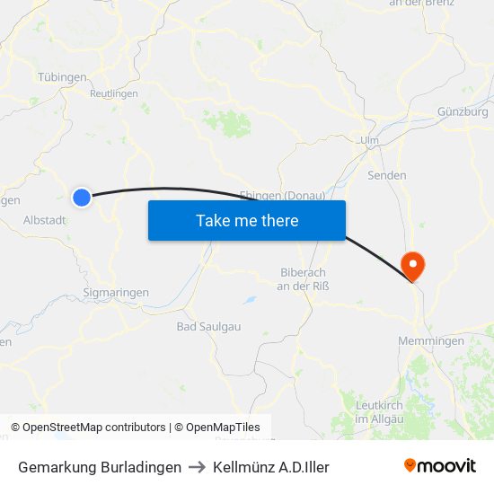 Gemarkung Burladingen to Kellmünz A.D.Iller map