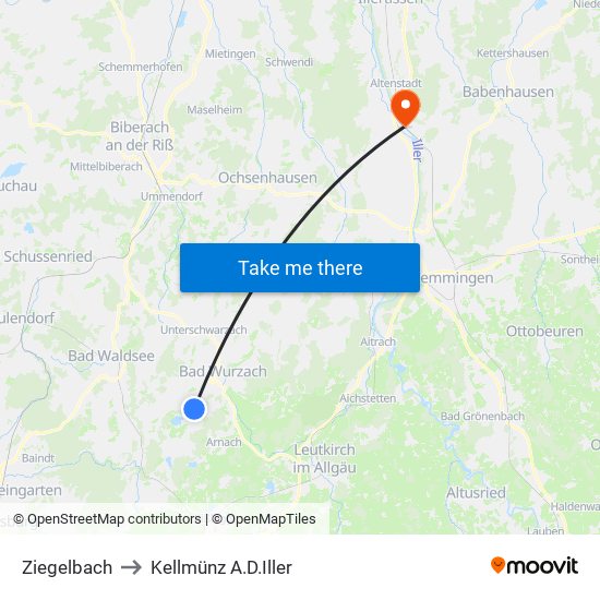 Ziegelbach to Kellmünz A.D.Iller map