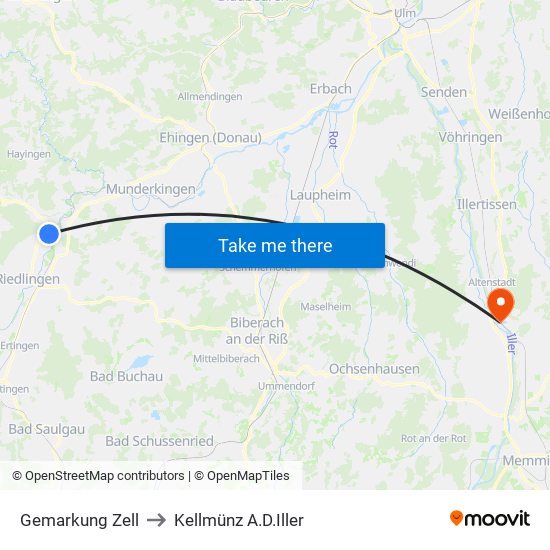 Gemarkung Zell to Kellmünz A.D.Iller map