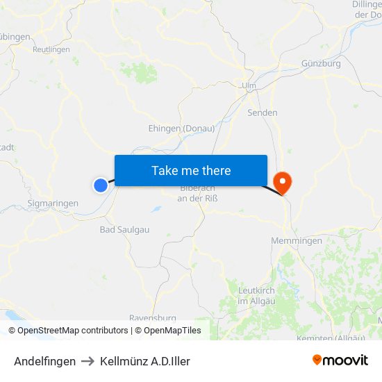 Andelfingen to Kellmünz A.D.Iller map