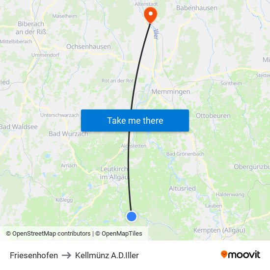 Friesenhofen to Kellmünz A.D.Iller map