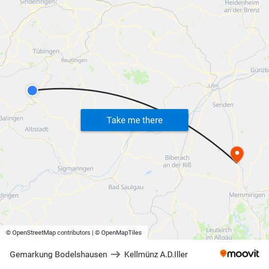 Gemarkung Bodelshausen to Kellmünz A.D.Iller map