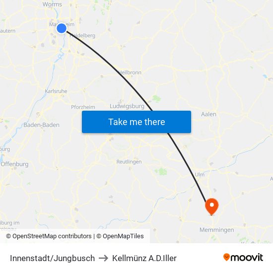 Innenstadt/Jungbusch to Kellmünz A.D.Iller map