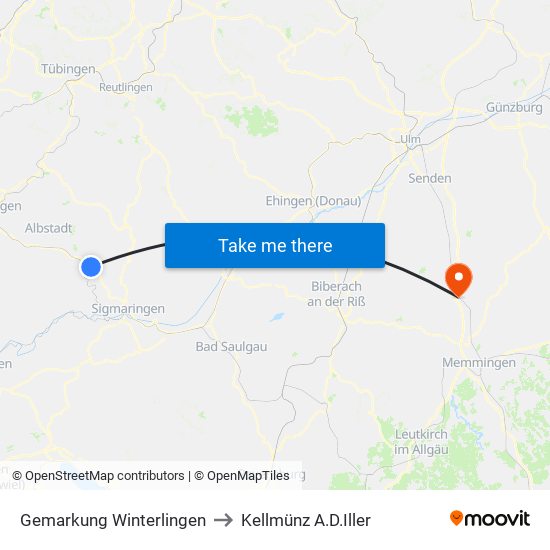 Gemarkung Winterlingen to Kellmünz A.D.Iller map