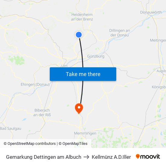 Gemarkung Dettingen am Albuch to Kellmünz A.D.Iller map
