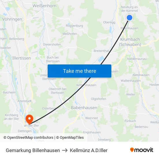 Gemarkung Billenhausen to Kellmünz A.D.Iller map