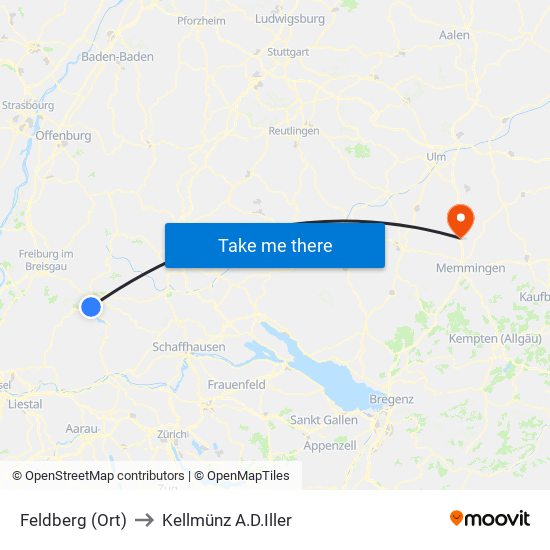 Feldberg (Ort) to Kellmünz A.D.Iller map