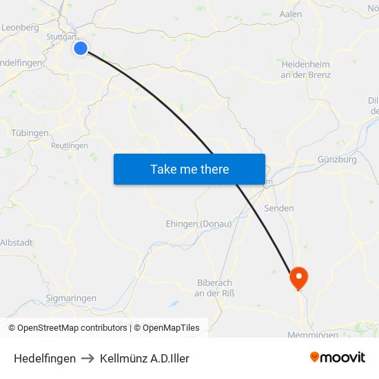 Hedelfingen to Kellmünz A.D.Iller map