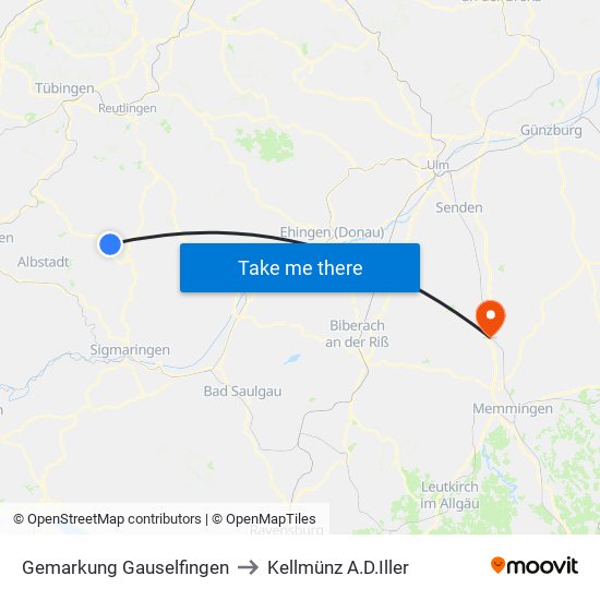 Gemarkung Gauselfingen to Kellmünz A.D.Iller map