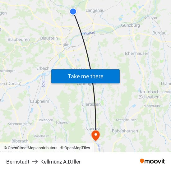 Bernstadt to Kellmünz A.D.Iller map