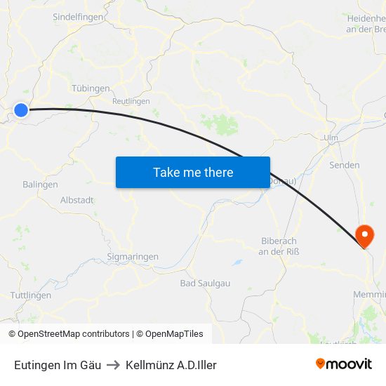 Eutingen Im Gäu to Kellmünz A.D.Iller map