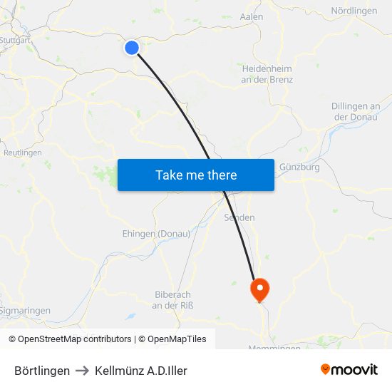 Börtlingen to Kellmünz A.D.Iller map