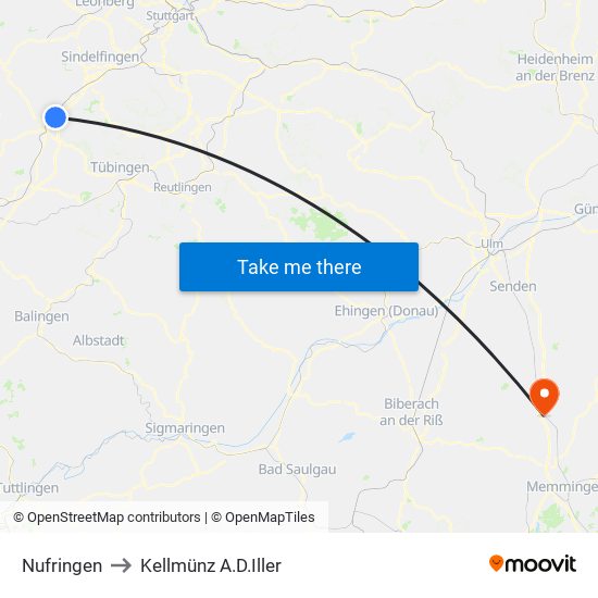Nufringen to Kellmünz A.D.Iller map