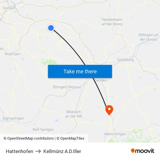 Hattenhofen to Kellmünz A.D.Iller map