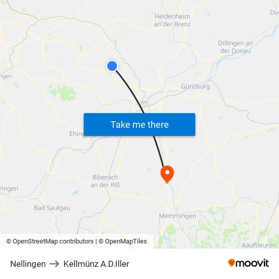 Nellingen to Kellmünz A.D.Iller map