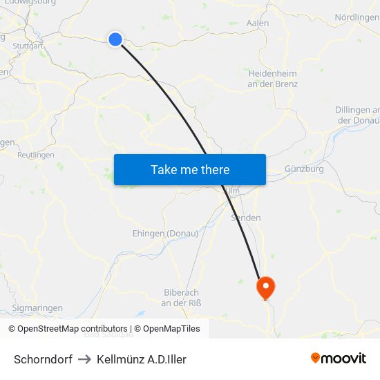 Schorndorf to Kellmünz A.D.Iller map