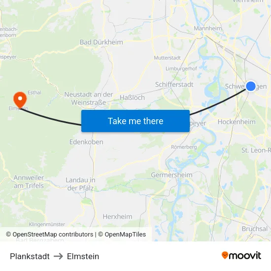 Plankstadt to Elmstein map