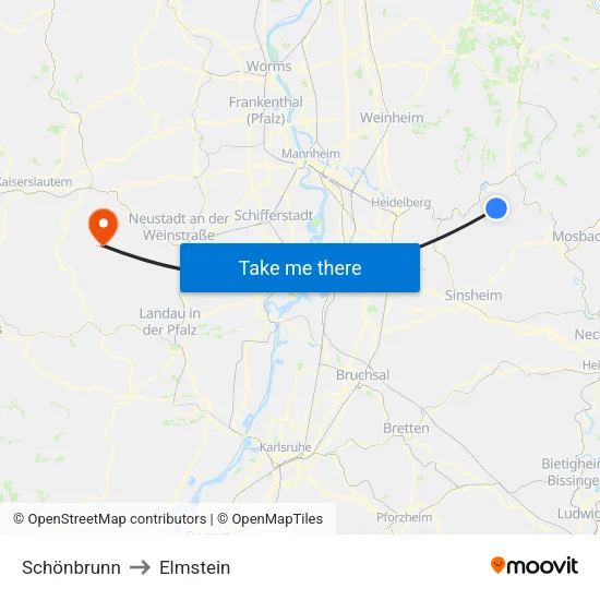 Schönbrunn to Elmstein map