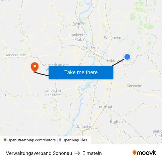 Verwaltungsverband Schönau to Elmstein map