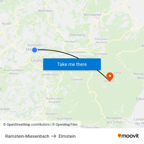 Ramstein-Miesenbach to Elmstein map