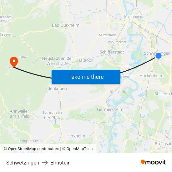 Schwetzingen to Elmstein map