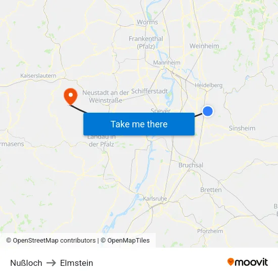 Nußloch to Elmstein map